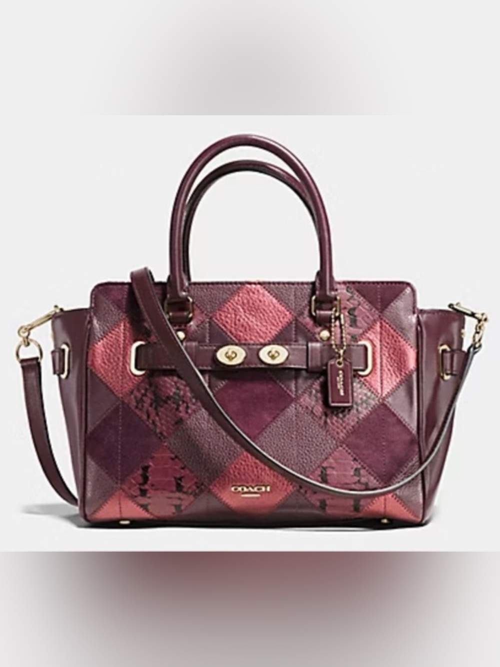 Coach Blake Wine Metallic Cherry Patchwork Leather Satchel